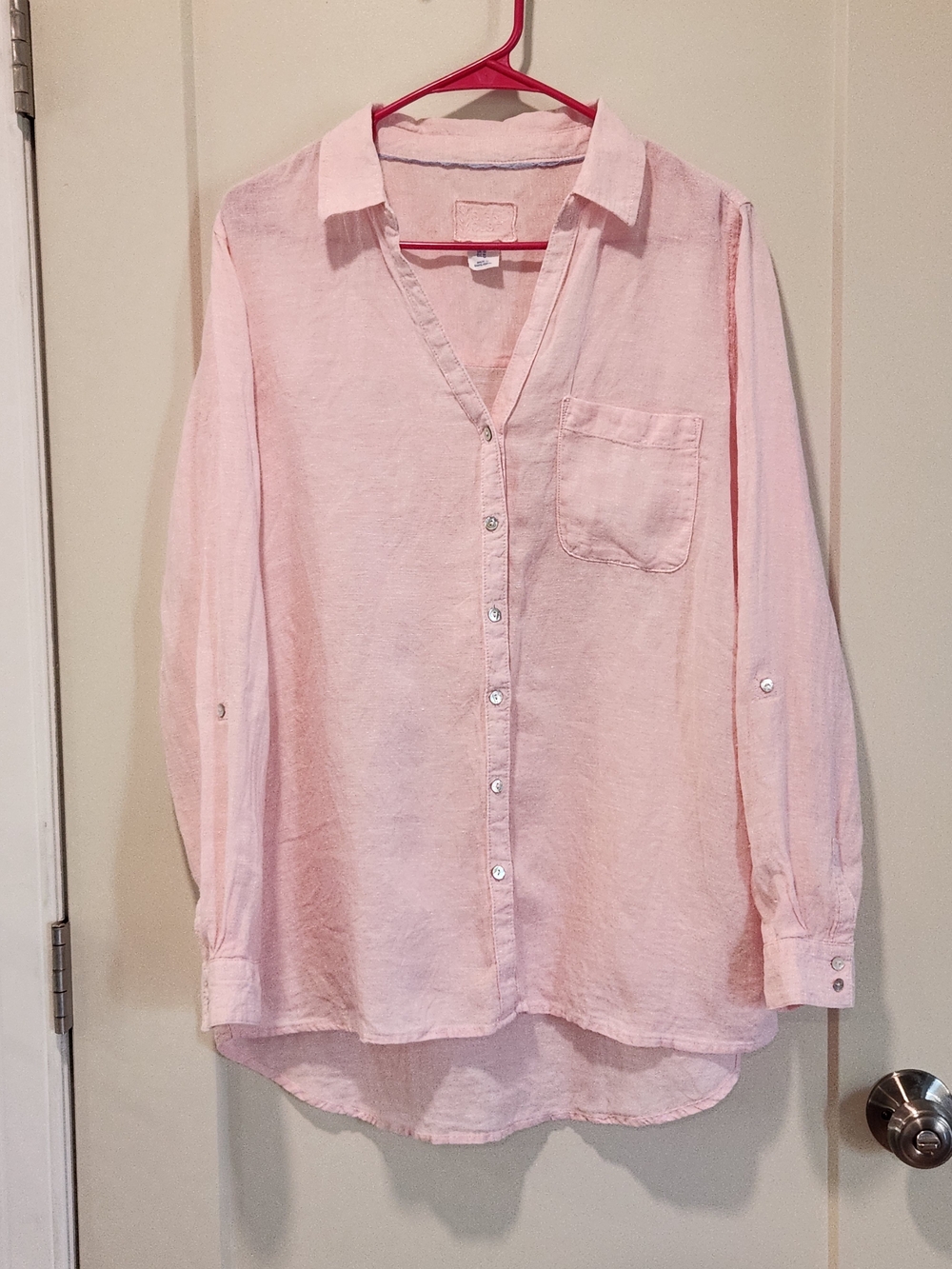 Sigrid Olsen Linen Pink V-Neck Button Down Shirt